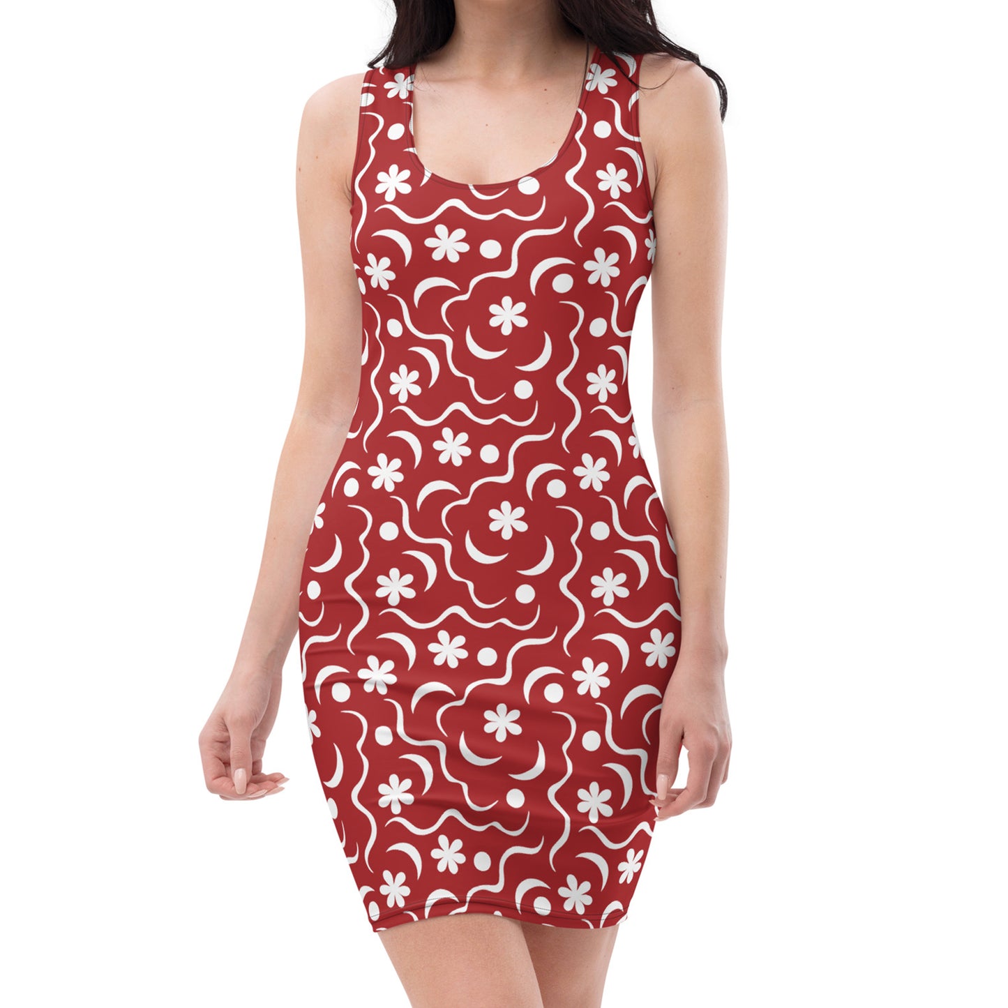 Moonlit Garden Bodycon Dress Red