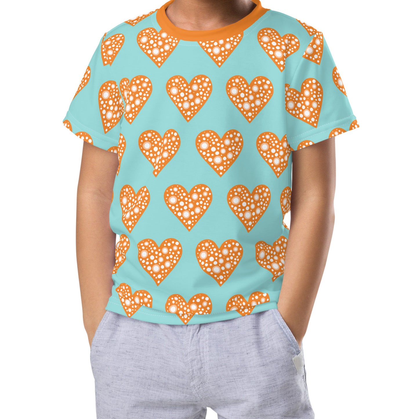 Orange Hearts Kids crew neck t-shirt