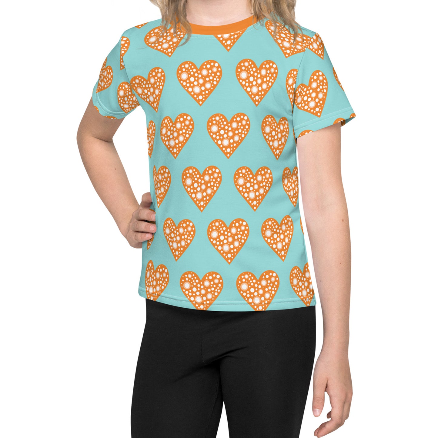 Orange Hearts Kids crew neck t-shirt